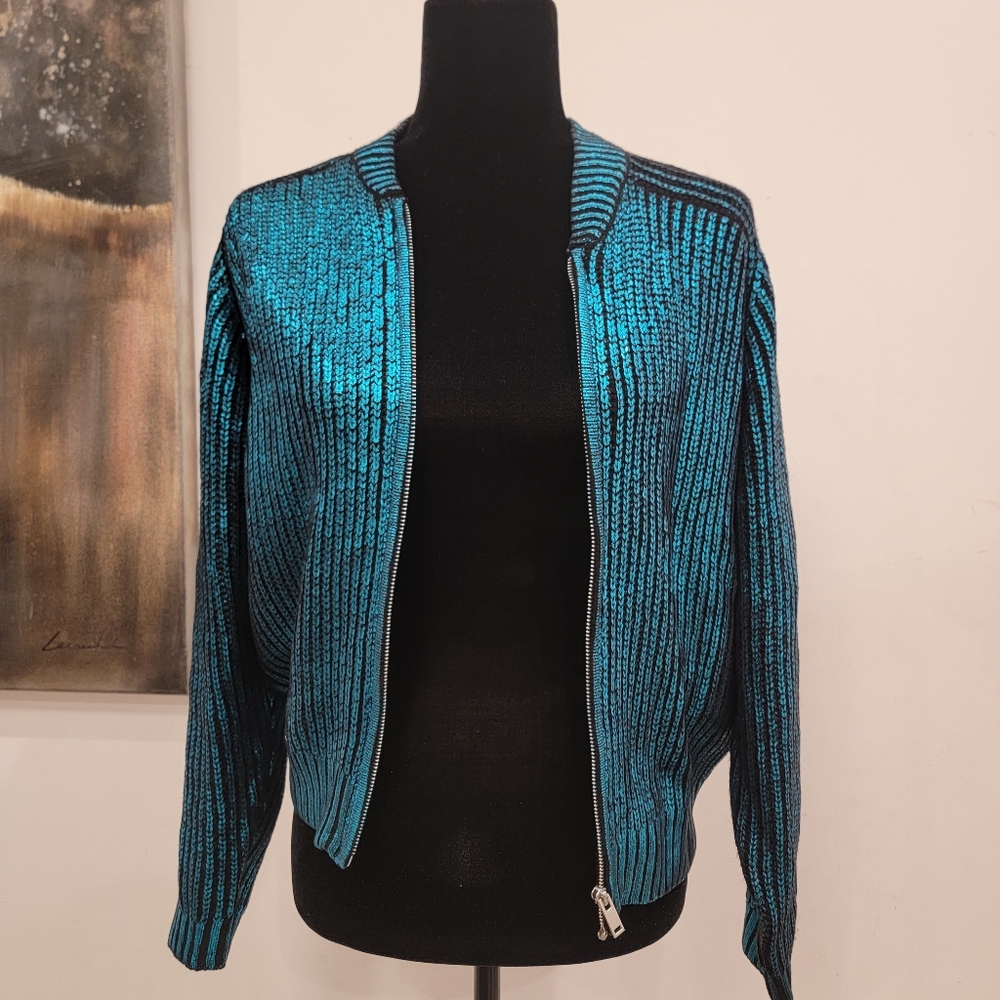 Stylish Teal Sweater with Front Zipper